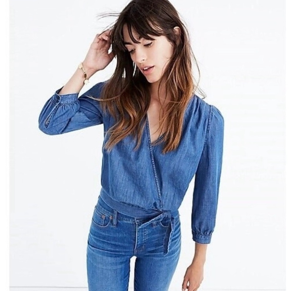 Madewell Blue Denim Wrap Blouse